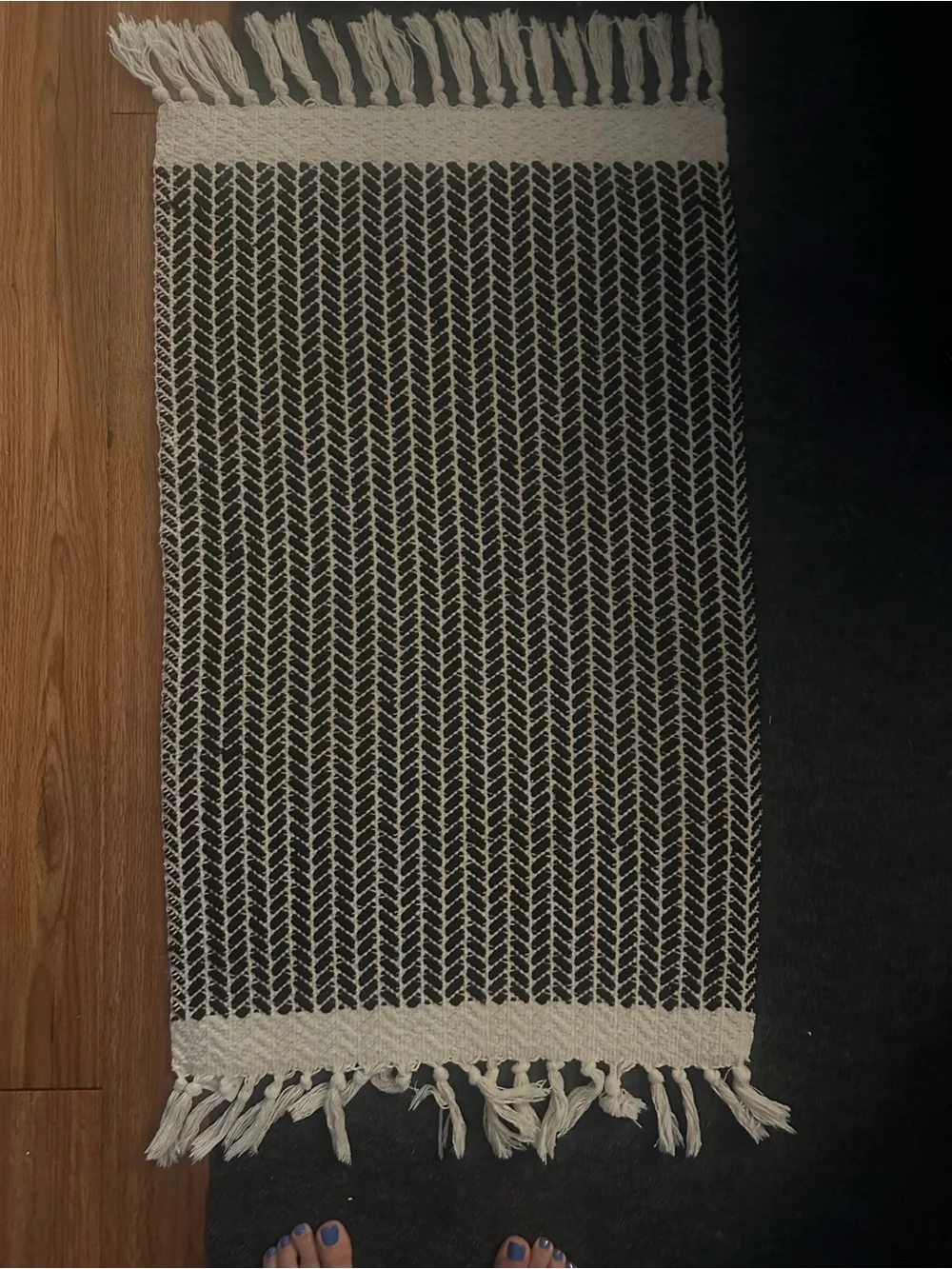 Neutral Black & Cream Woven Fringe mat 2”x5”